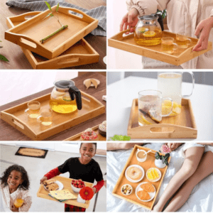3 Pieces Bamboo Serving Tray Set