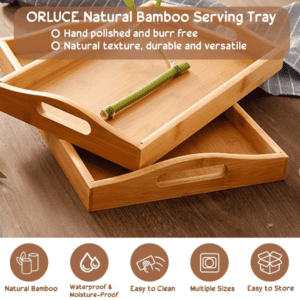 3 Pieces Bamboo Serving Tray Set
