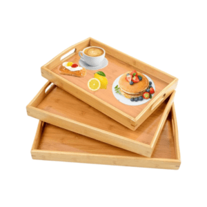 3 Pieces Bamboo Serving Tray Set