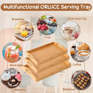 3 Pieces Bamboo Serving Tray Set